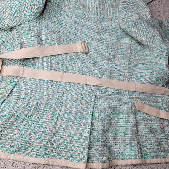 VTG Nanette Lepore Tweed 3/4 Sleeve Turquoise Fringe Jacket Blazer Belt Y2K✨️12 - Picture 13 of 16